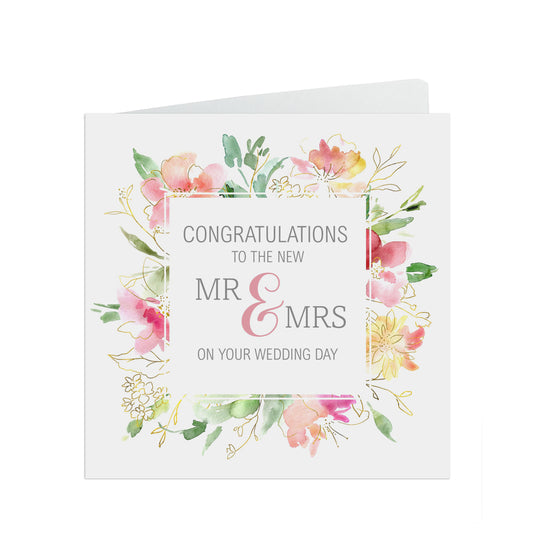 Congratulations To The New Mr & Mrs Wedding Day Card - Pink & Gold
