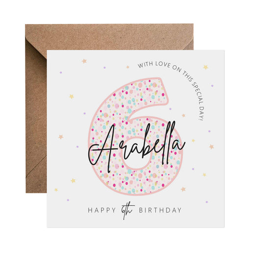 6th Birthday Card - Personalised Pink Pastel