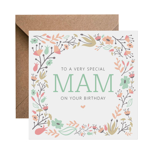 Mam Sage Floral Birthday Card