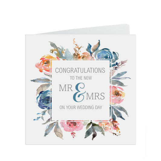 Congratulations To The New Mr & Mrs Wedding Day Card - Blue & Orange