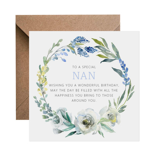 Nan Blue Floral Birthday Card
