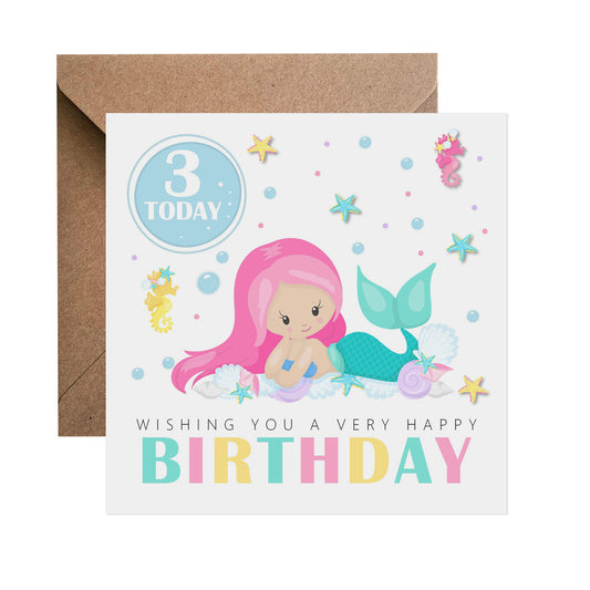 3rd Birthday Card - Mermaid