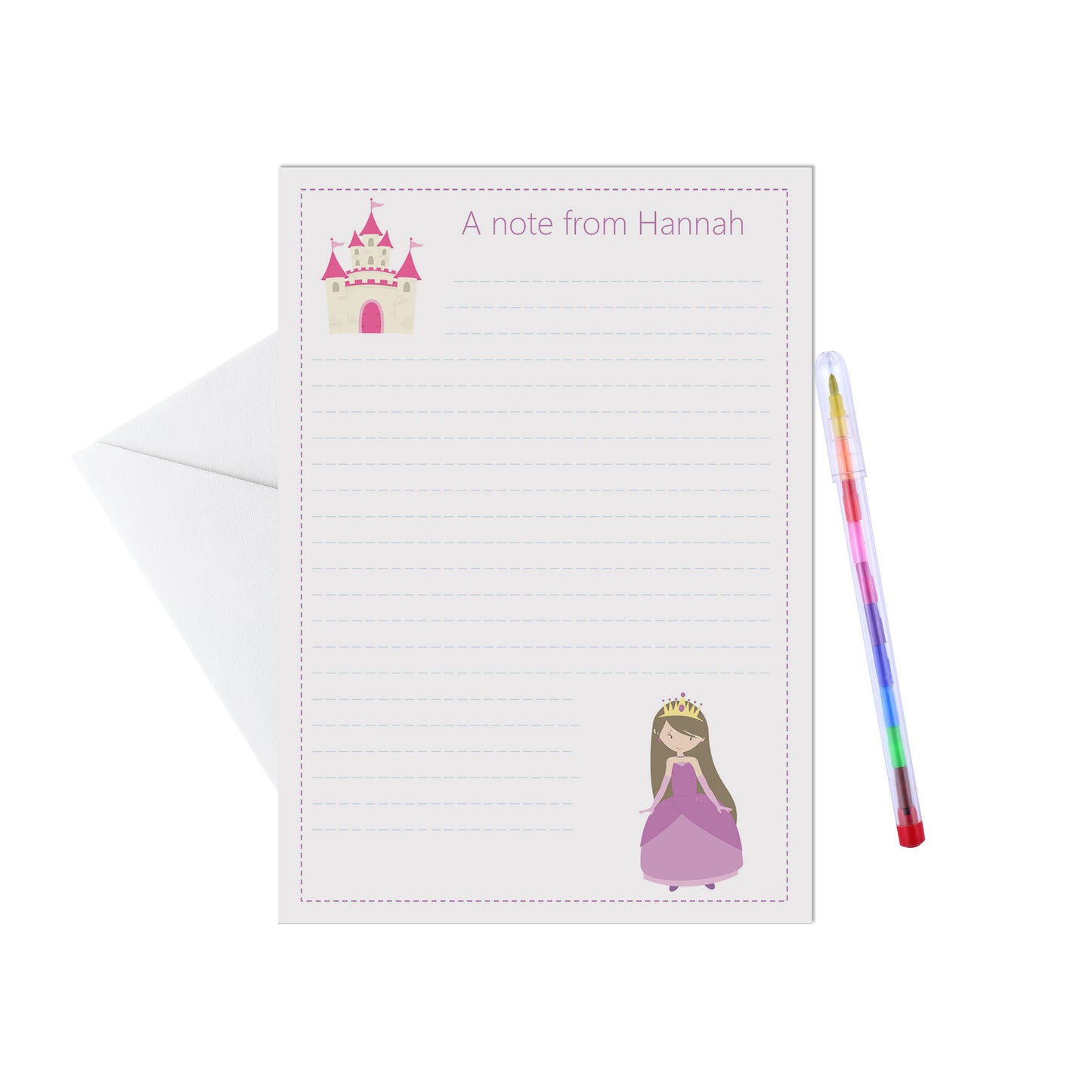 Princess Personalised Letter Writing Set - Pack of 15 Sheets & Envelopes - Lots of Designs