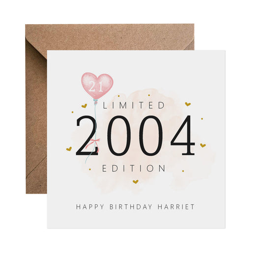 21st Birthday Card - Personalised Twenty Limited Edition Pink