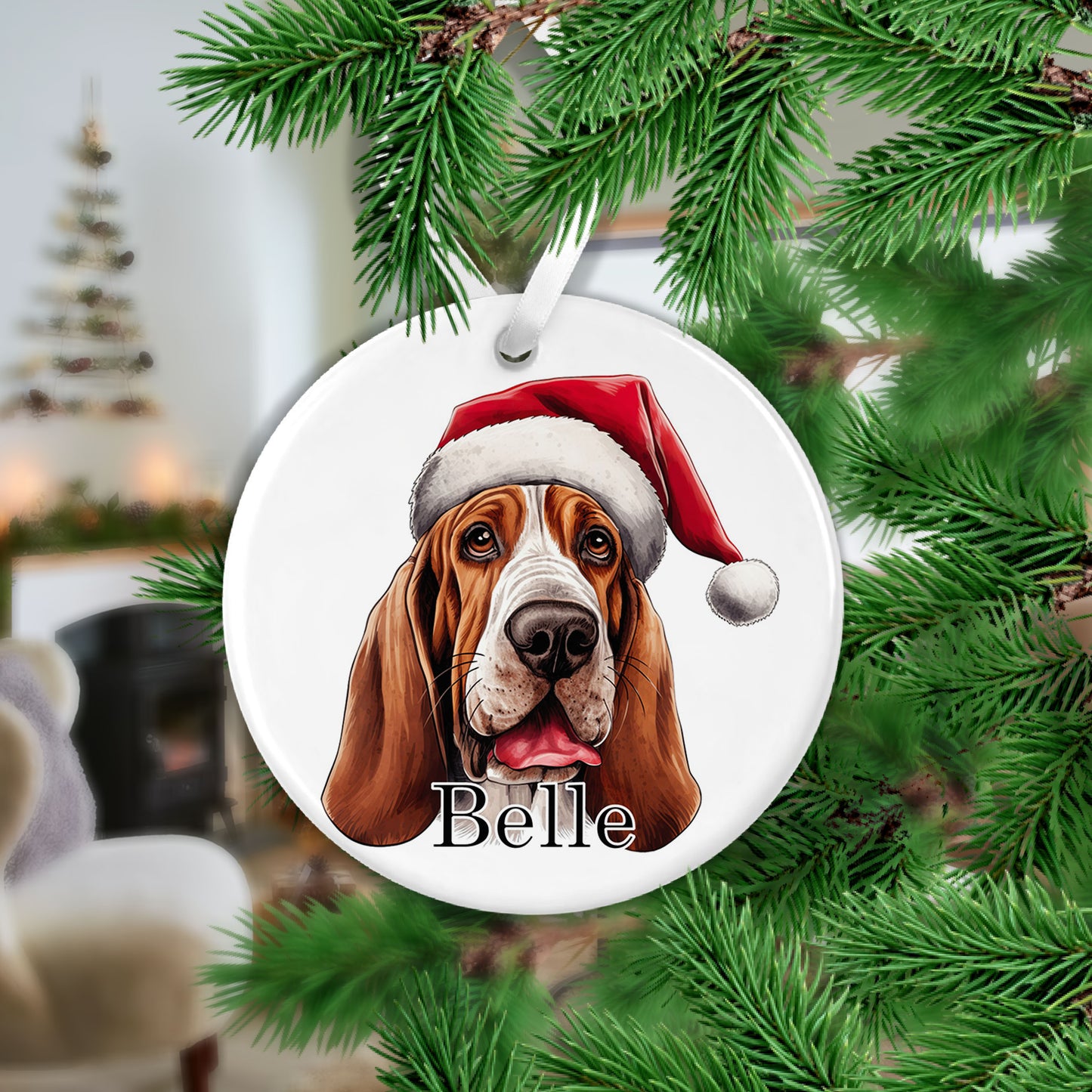 Basset Hound Christmas Ceramic Hanging Ornament