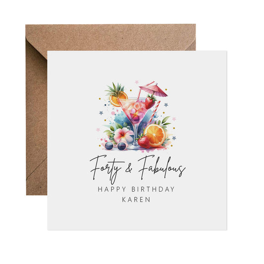 40th Birthday Card - Personalised Forty & Fabulous Cocktails
