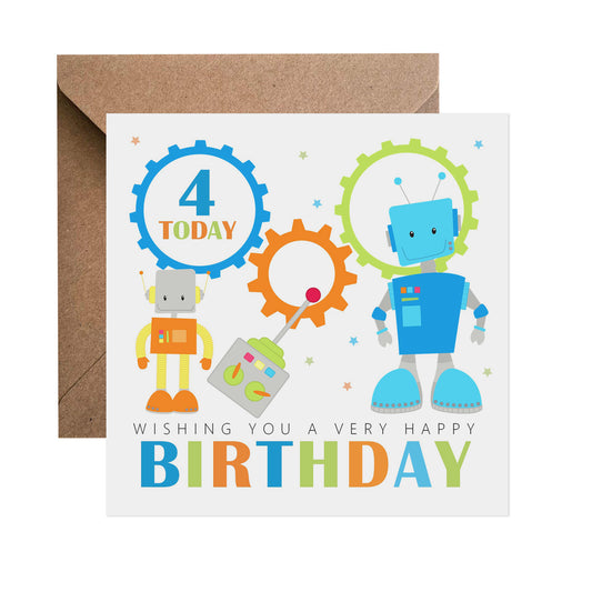 4th Birthday Card - Boy Robot