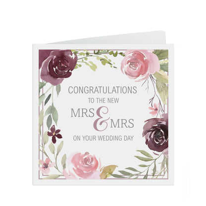 Congratulations To The New Mrs & Mrs Wedding Day Card - Purple Floral