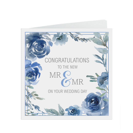 Congratulations To The New Mr & Mr Wedding Day Card - Blue Floral