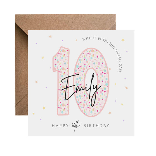 10th Birthday Card - Personalised Pink Pastel