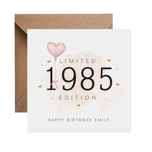 40th Birthday Card - Personalised Forty Limited Edition Pink