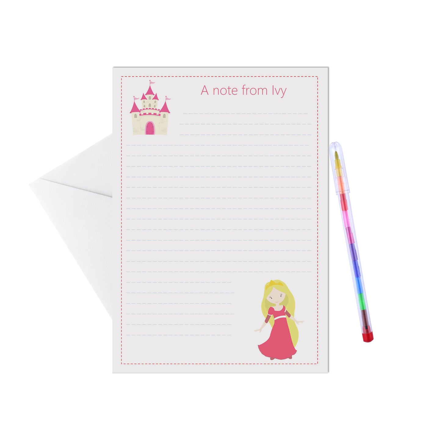 Princess Personalised Letter Writing Set - Pack of 15 Sheets & Envelopes - Lots of Designs
