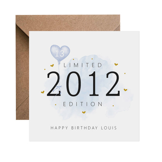 13th Birthday Card - Personalised Thirteen Limited Edition Blue