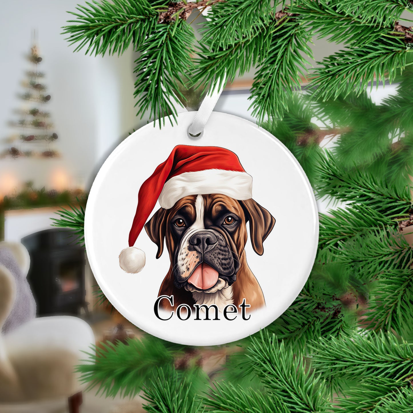 Boxer Christmas Ceramic Hanging Ornament