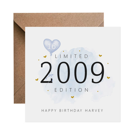 16th Birthday Card - Personalised Sixteen Limited Edition Blue