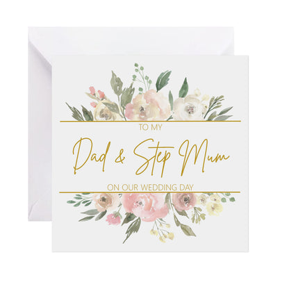 Dad & Step-Mum On Our Wedding Day Card - Blush Floral