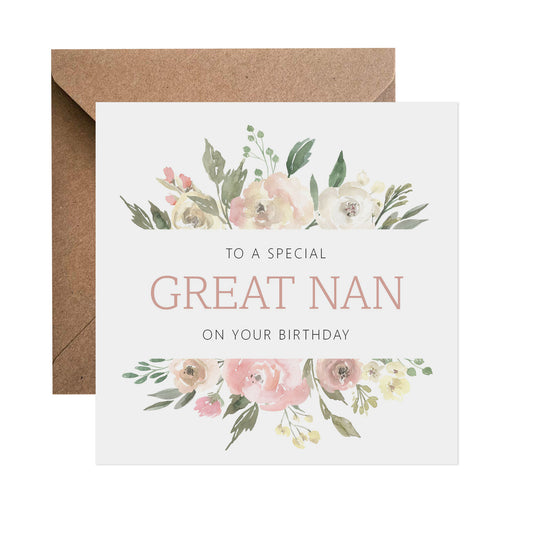 Great Nan Blush Floral Birthday Card