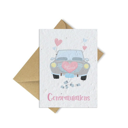 Plantable Wedding Seed Card - Just Married Car