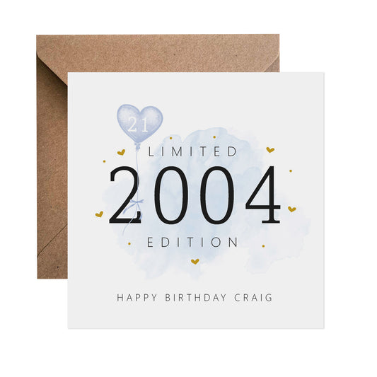 21st Birthday Card - Personalised Twenty Limited Edition Blue
