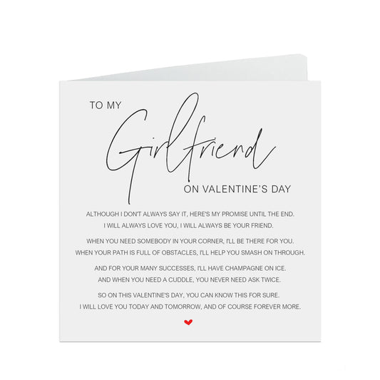 Girlfriend Valentine's day Card, Elegant Poem Card, My Valentine's Promise