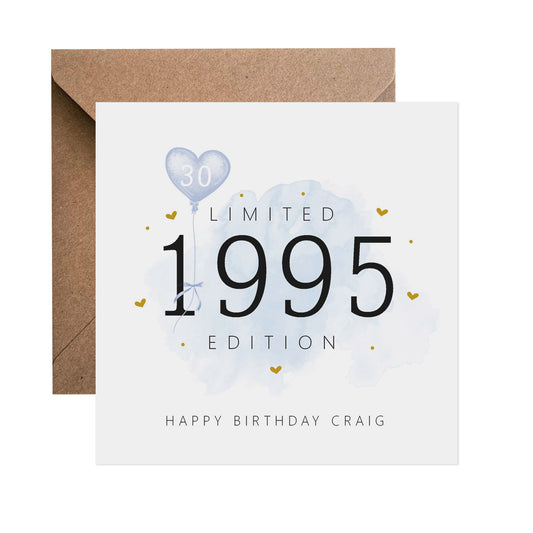 30th Birthday Card - Personalised Thirty Limited Edition Blue