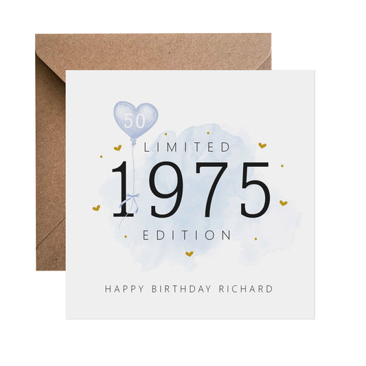 50th Birthday Card - Personalised Fifty Limited Edition Blue