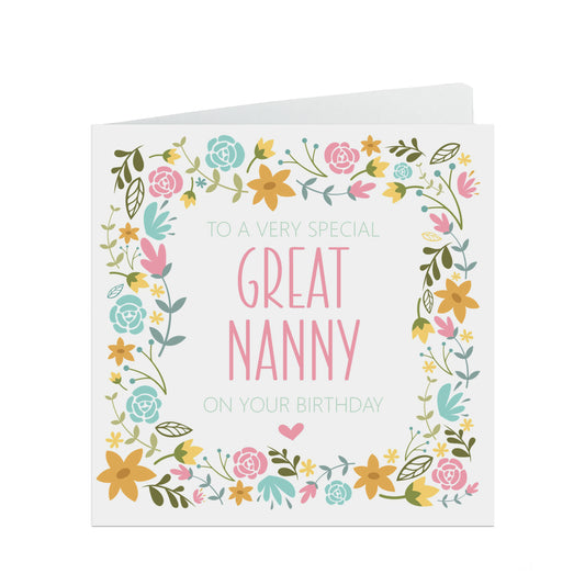Great Nanny Birthday Card, Pink Flowers Border