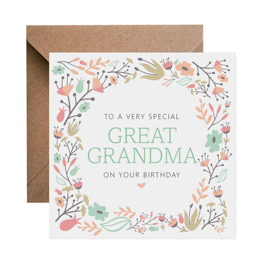 Great Grandma Sage Floral Birthday Card