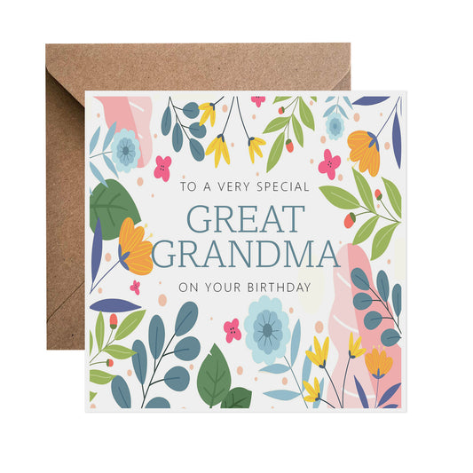 Great Grandma Birthday Card - Colourful Floral