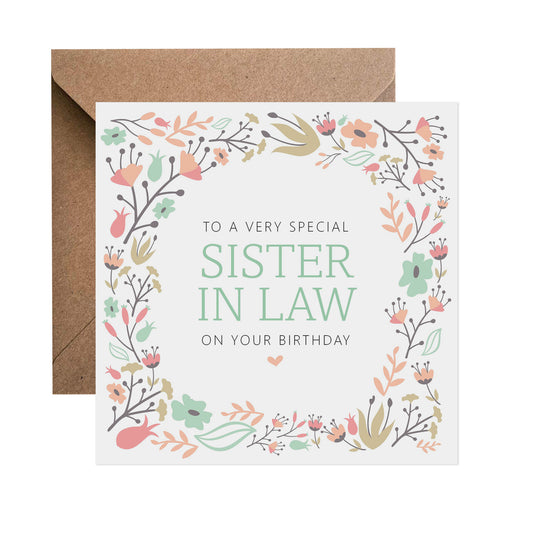 Sister In Law Sage Floral Birthday Card