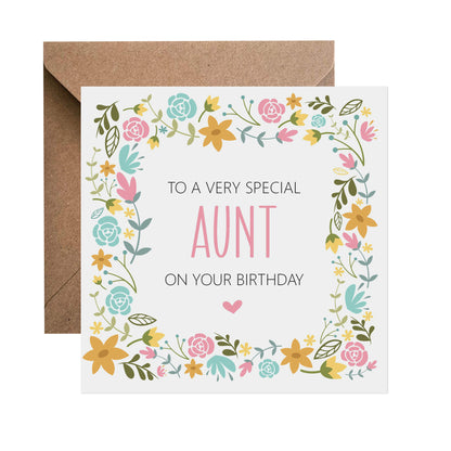 Pink Flower Border Birthday Card - Choose Your Recipient