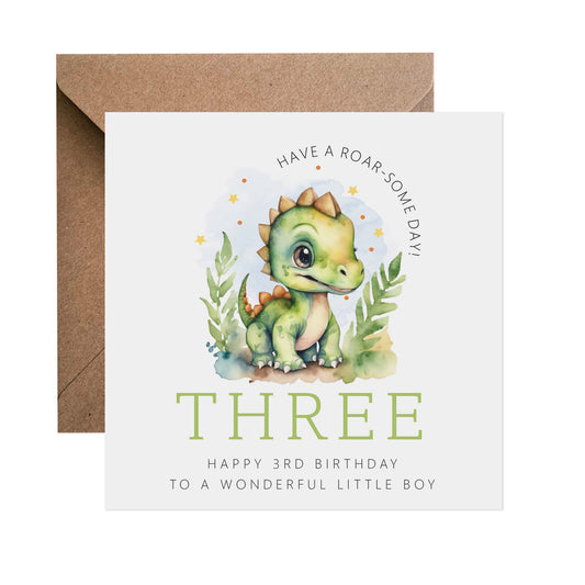 3rd Birthday Card - Dinosaur Baby For Boy