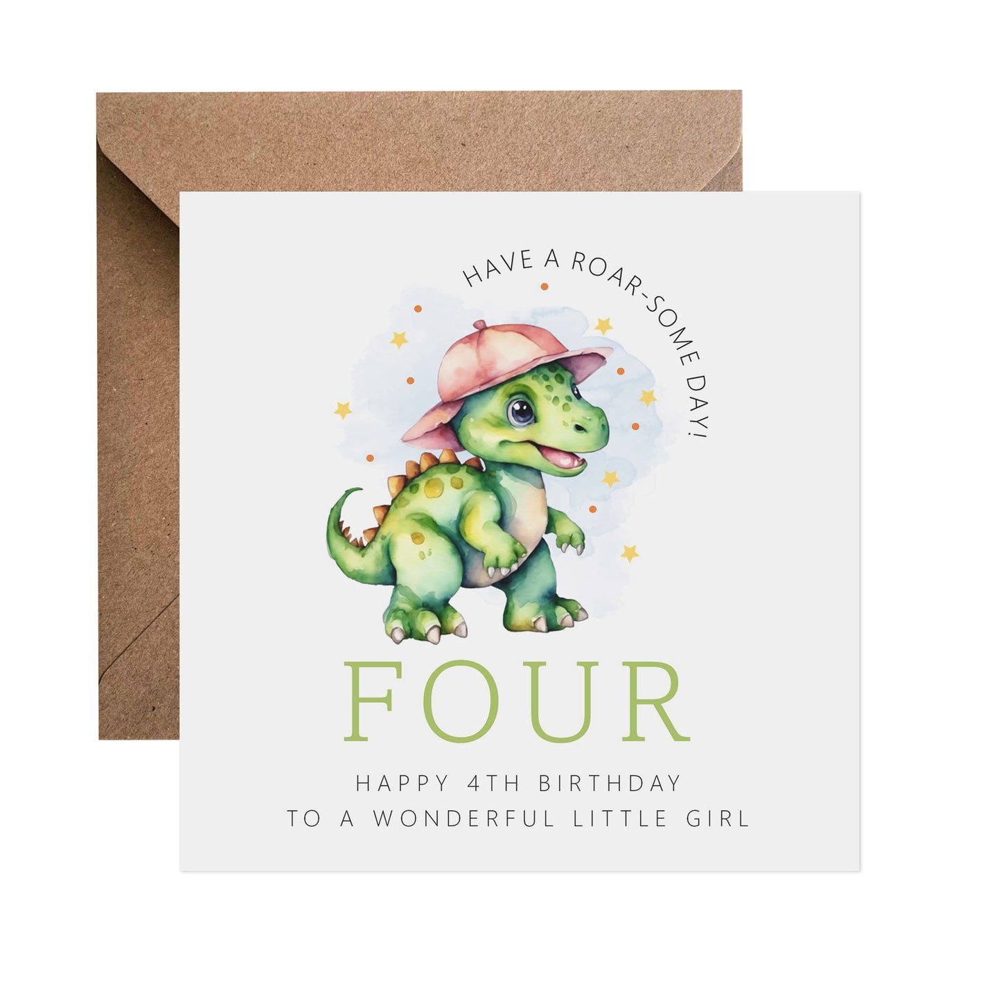 4th  Birthday Card - Dinosaur Baby For Girl