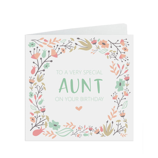  Aunt Birthday Card, Sage & Peach Flower Design by PMPRINTED 