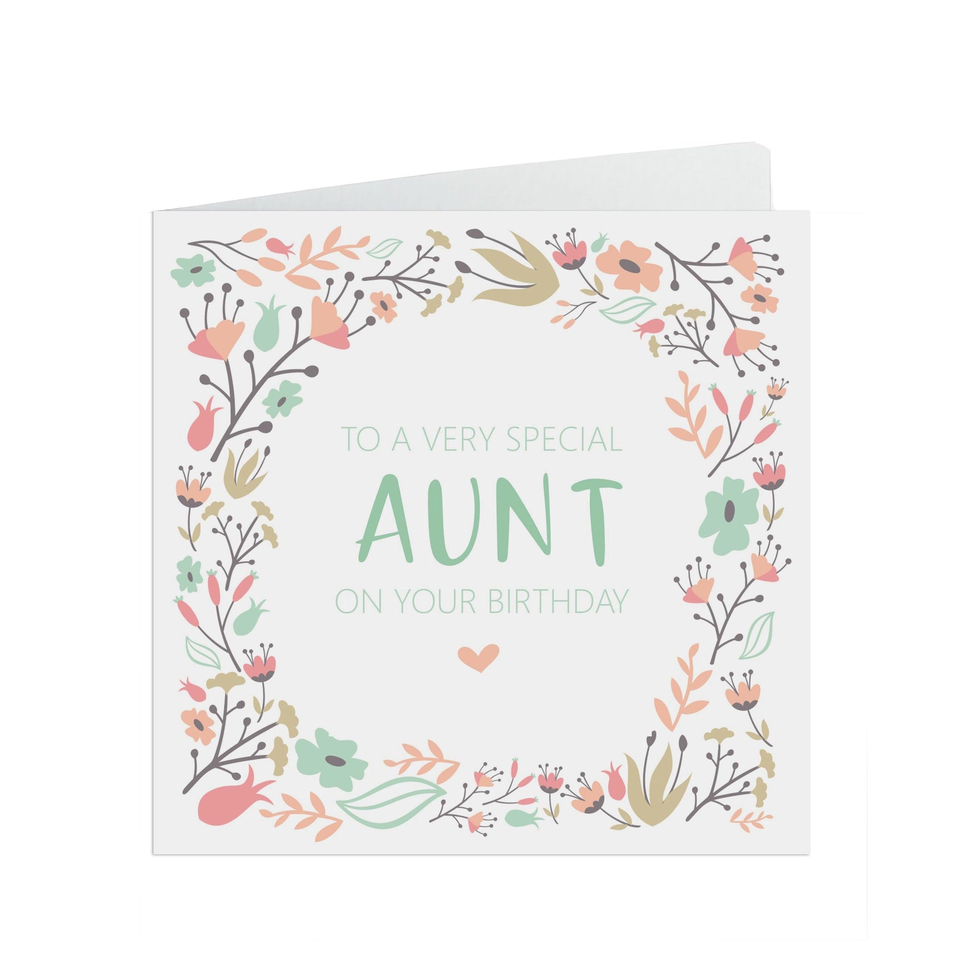  Aunt Birthday Card, Sage & Peach Flower Design by PMPRINTED 