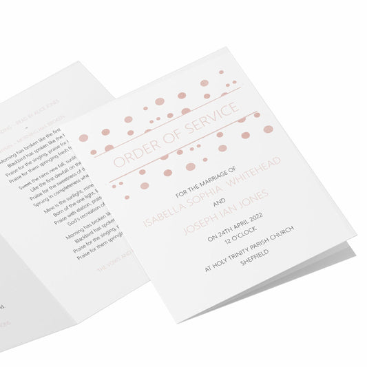  Order Of Service 4, 8 Or 12 Page Booklet, Blush Confetti A5 Fully Printed For Wedding Service by PMPRINTED 