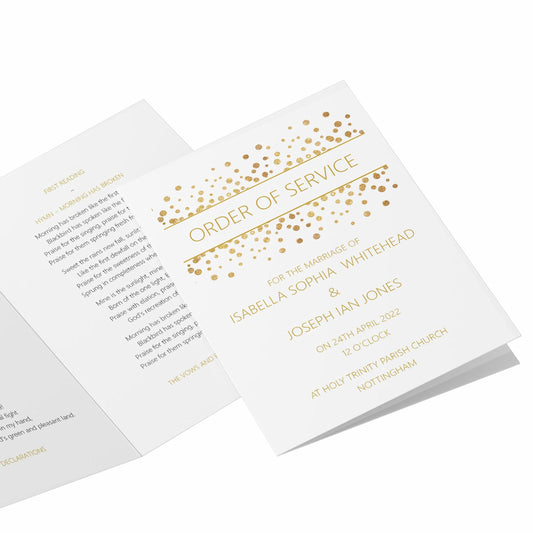  Order of Service 4, 8 Or 12 Page Booklet, Gold Confetti A5 Fully Printed For Marriage Service by PMPRINTED 