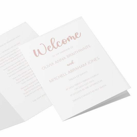  Order Of Service 4, 8 Or 12 Page Booklet, Rose Gold Effect A5 Fully Printed For Marriage Service by PMPRINTED 