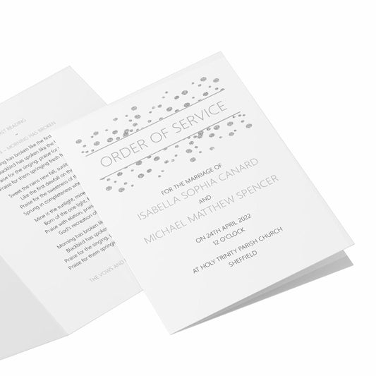  Order Of Service 4, 8 Or 12 Page Booklet, Silver Confetti A5 Fully Printed For Marriage Service by PMPRINTED 