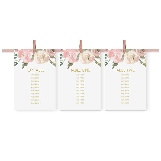  Blush Floral Wedding Table Plan Seating Hanging Cards - 3 Sizes Available by PMPRINTED 