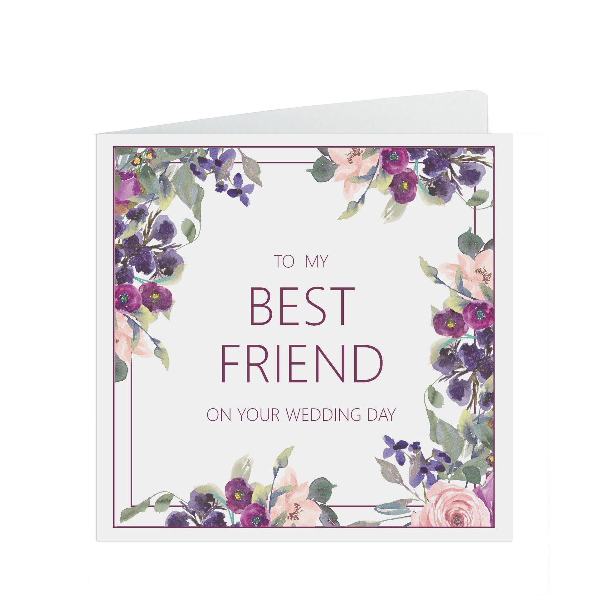  Best Friend Wedding Day Card, Purple Floral 6x6 Inches With A Kraft Envelope by PMPRINTED 