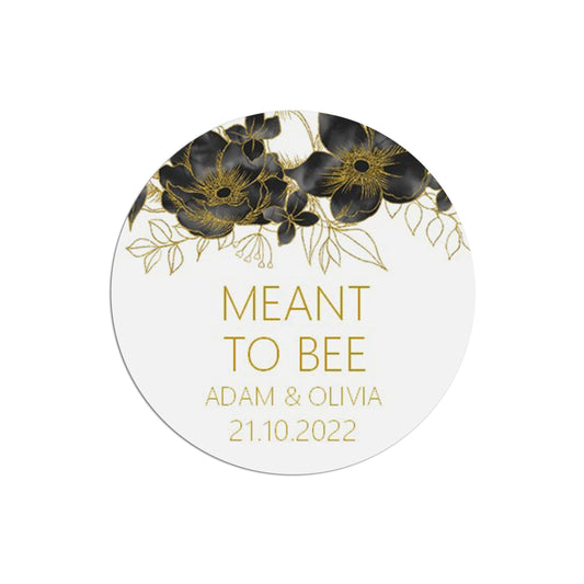  Black & Gold Meant To Bee Stickers 37mm Round x 35 Personalised Stickers Per Sheet by PMPRINTED 