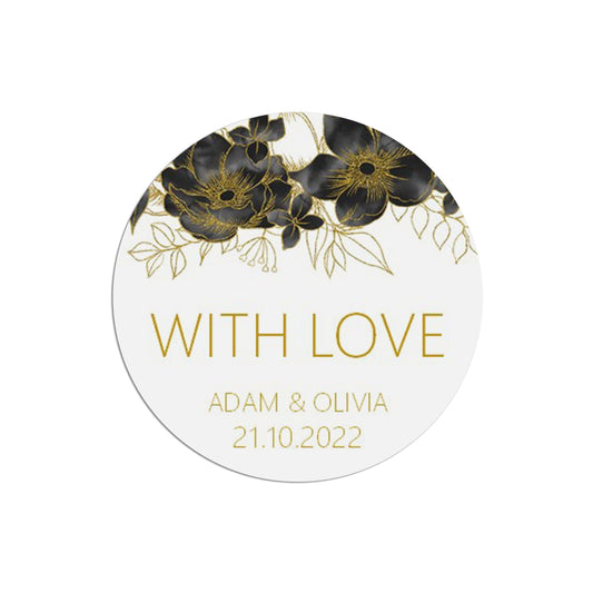  Black & Gold With Love Stickers 37mm Round x 35 Personalised Stickers Per Sheet by PMPRINTED 