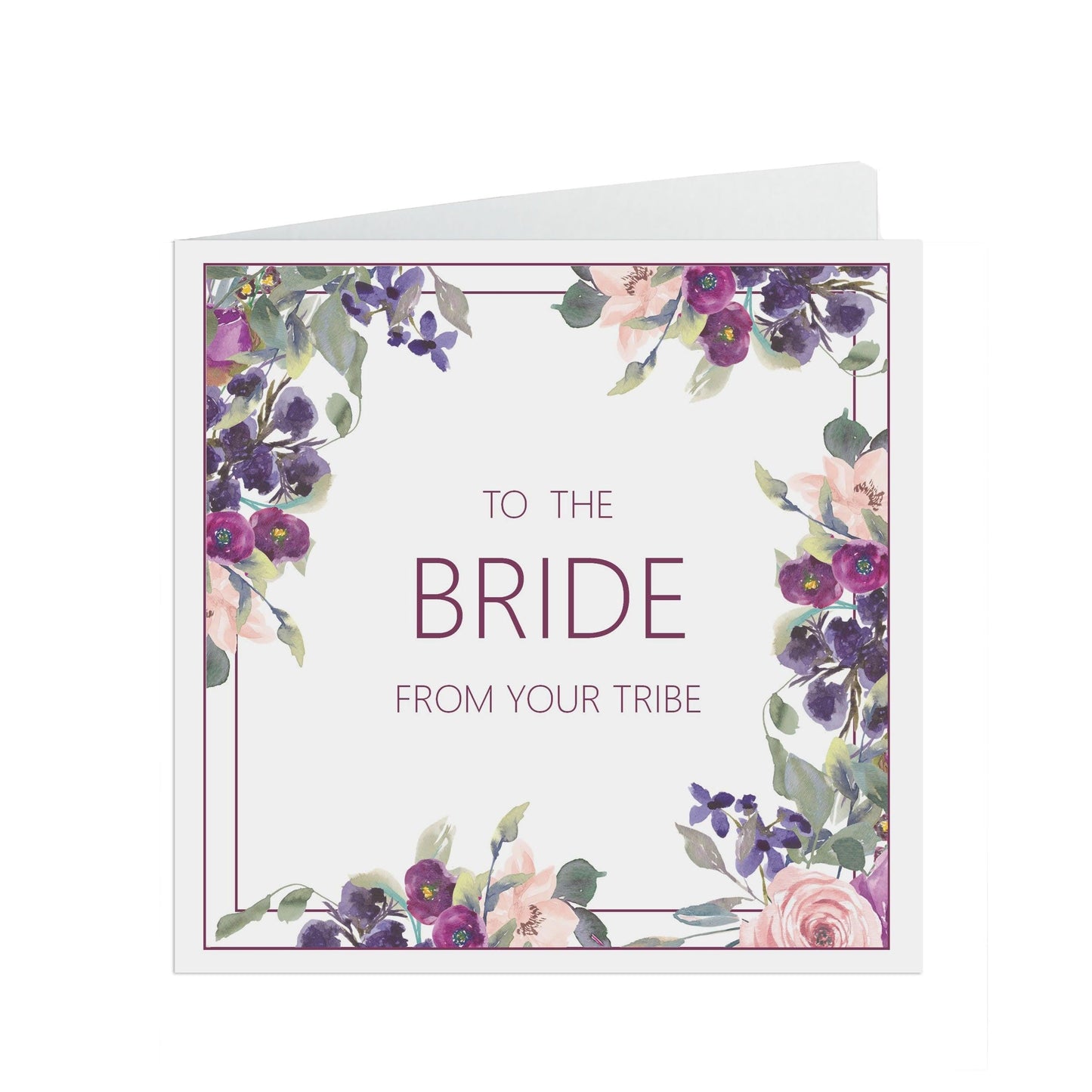  Bride From Your Bride Tribe Wedding Day Card, Purple Floral 6x6 Inches With A Kraft Envelope by PMPRINTED 