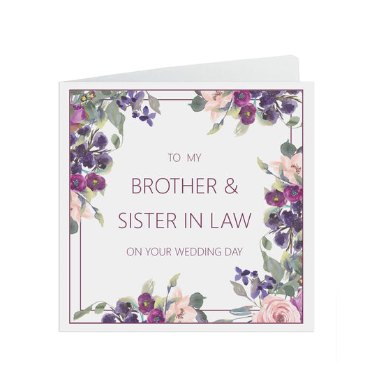  Brother & Sister In Law Wedding Day Card, Purple Floral 6x6 Inches With A Kraft Envelope by PMPRINTED 