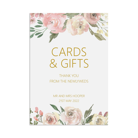  Cards & Gifts Wedding Sign, Personalised Blush Floral A5, A4 Or A3 Sign by PMPRINTED 