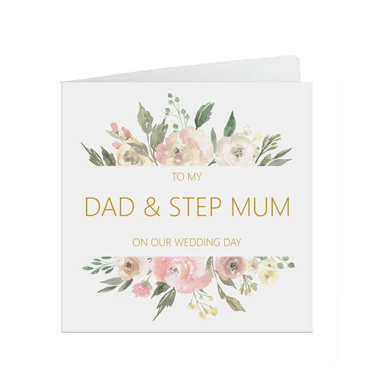  Dad & Step-Mum On Our Wedding Day Card, Blush Floral 6x6 Inches With A White Envelope by PMPRINTED 