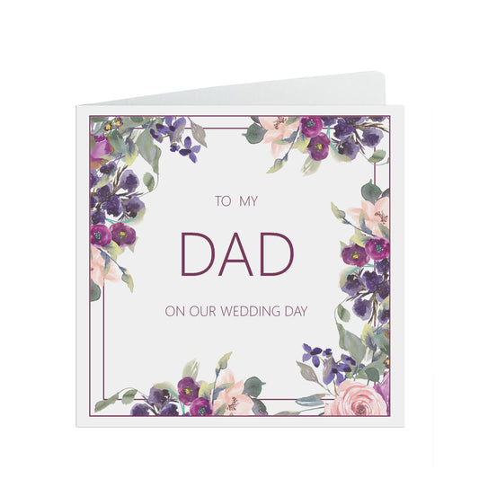  Dad Wedding Day Card, Purple Floral 6x6 Inches With A Kraft Envelope by PMPRINTED 