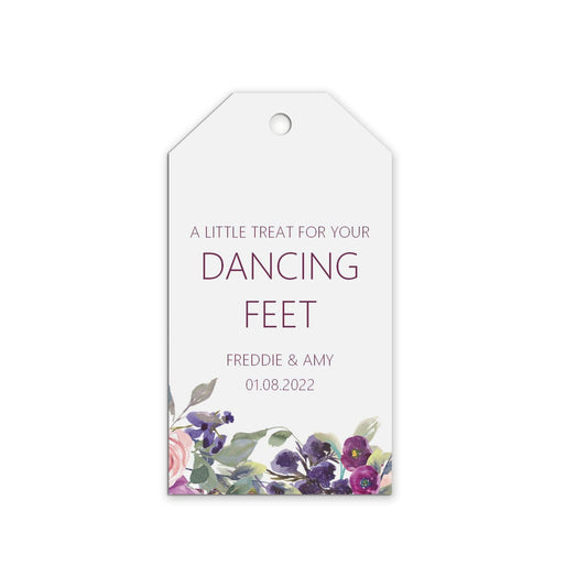  Dancing Feet Flop Flop Wedding Gift Tags, Purple Floral Personalised Pack Of 10 by PMPRINTED 