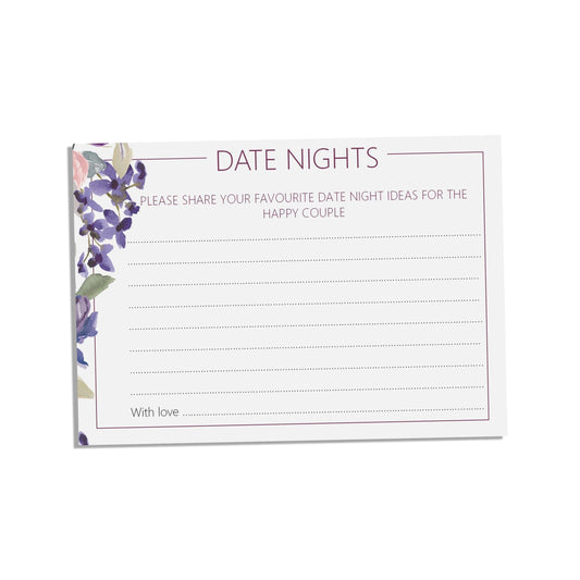  Date Night Advice Cards, A6 Purple Floral Pack of 25 Cards by PMPRINTED 